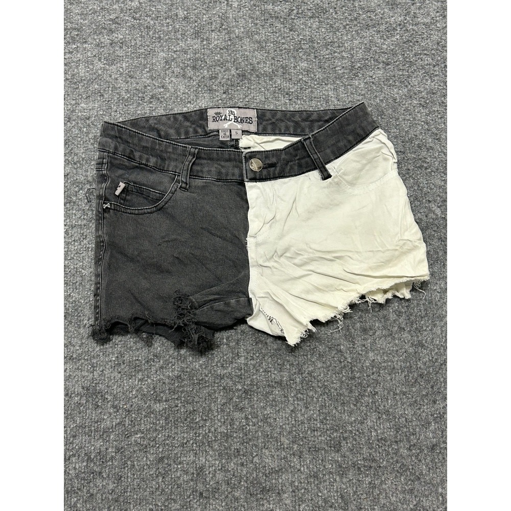Royal Bones Shorts Womens Size 5 Black White Split Two Tone Frayed Hem Punk Goth